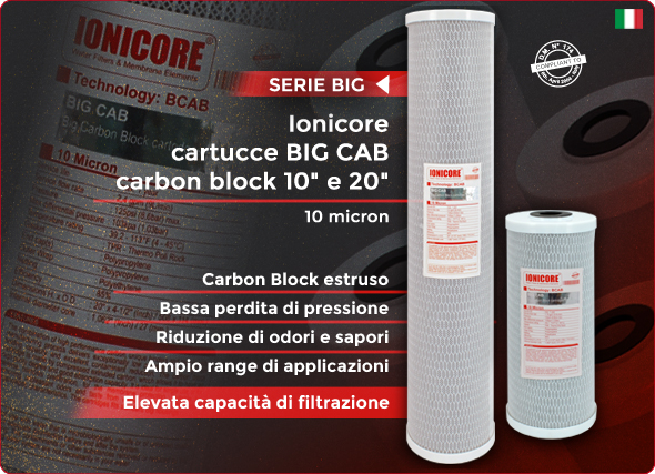 Ionicore Carbon Block estruso Elevata Capacita Filtrazione Depuratori
